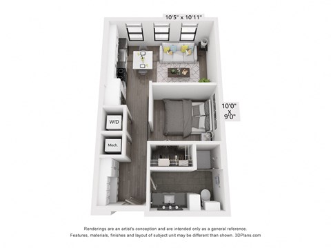 a floor plan of a 1 bedroom192 sqft